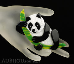 Lea Stein Panda Bear Brooch Pin Cream Black Green Mannequin