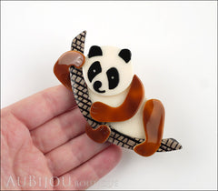 Lea Stein Panda Bear Brooch Pin Cream Caramel Black Beige Model
