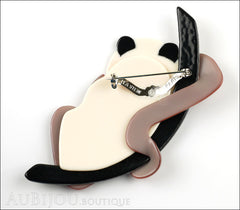 Lea Stein Panda Bear Brooch Pin Cream Black Beige Floral Back