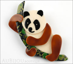 Lea Stein Panda Bear Brooch Pin Cream Black Beige Floral Front