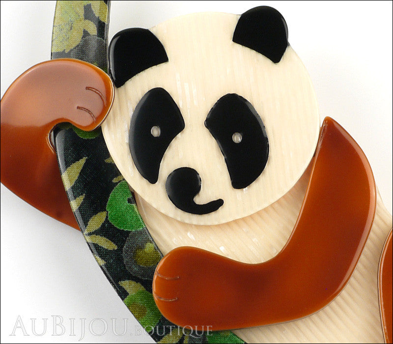 Lea Stein Panda Bear Brooch Pin Cream Black Beige Floral Gallery