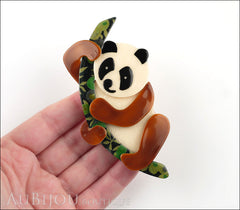 Lea Stein Panda Bear Brooch Pin Cream Black Beige Floral Model