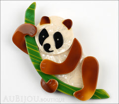 Lea Stein Panda Bear Brooch Pin Cream Caramel Black Green Front