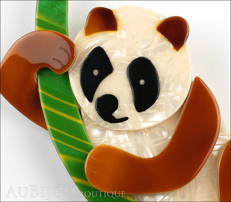 Lea Stein Panda Bear Brooch Pin Cream Caramel Black Green Gallery
