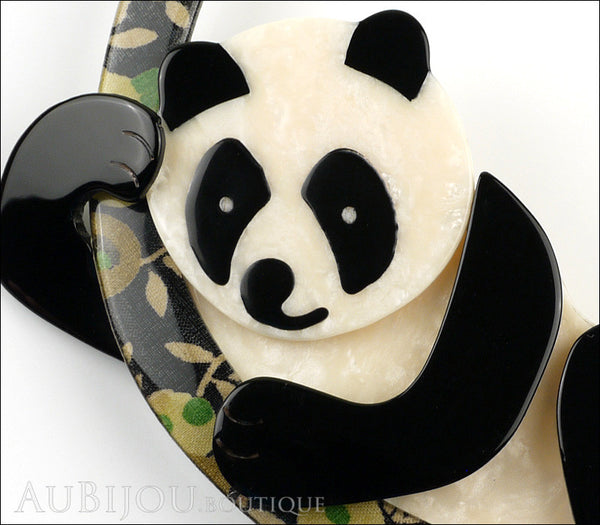 Lea Stein Panda Bear Brooch Pin Cream Black Floral 2 Gallery