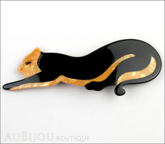 Lea Stein Panther Brooch Pin Black Apricot Front