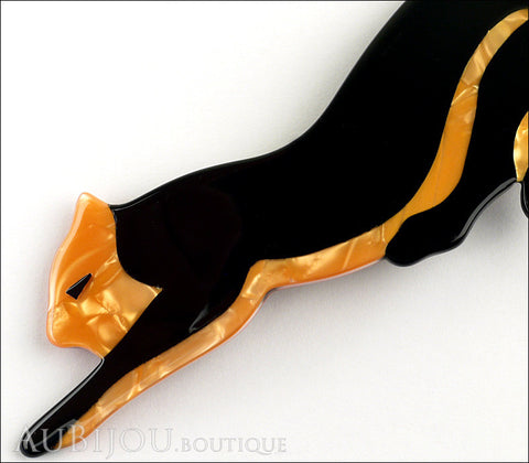 Lea Stein Panther Brooch Pin Black Apricot Gallery