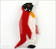 Lea Stein Penguin Brooch Pin Red Pearly White Black Front