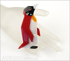 Lea Stein Penguin Brooch Pin Red Pearly White Black Mannequin
