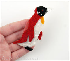 Lea Stein Penguin Brooch Pin Red Pearly White Black Model