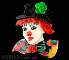 Lea Stein Petruschka Clown Brooch Pin Floral Red Green 1 Black