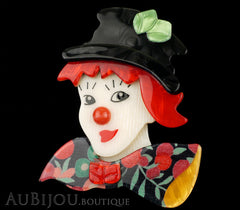 Lea Stein Petruschka Clown Brooch Pin Floral Red Green 2 Black