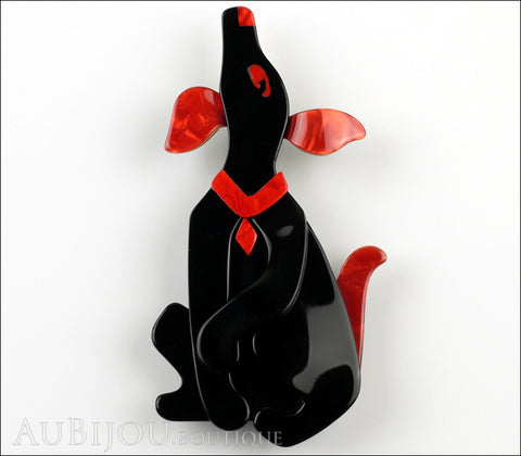 Lea Stein Pouf Howling Dog Dog Brooch Pin Black Pearly Red Gallery