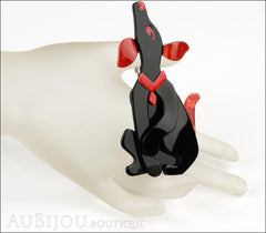 Lea Stein Pouf Howling Dog Dog Brooch Pin Black Pearly Red Mannequin