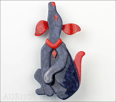 Lea Stein Pouf Howling Dog Dog Brooch Pin Dark Blue Red Front