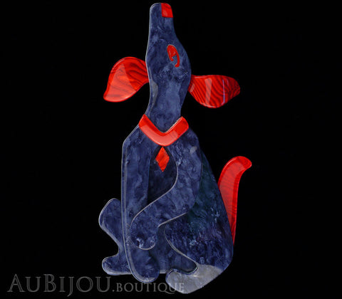 Lea Stein Pouf Howling Dog Dog Brooch Pin Dark Blue Red Gallery