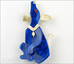 Lea Stein Pouf Howling Dog Dog Brooch Pin Sapphire Blue Beige