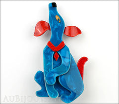 Lea Stein Pouf Howling Dog Dog Brooch Pin Soft Blue Red Front