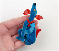 Lea Stein Pouf Howling Dog Dog Brooch Pin Soft Blue Red Model