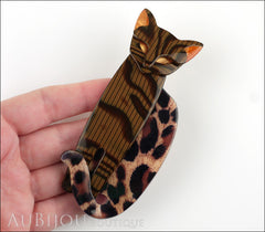 Lea Stein Quarrelsome Cat Brooch Pin Animal Print Caramel Model