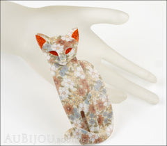 Lea Stein Quarrelsome Cat Brooch Pin Beige Floral Red Mannequin