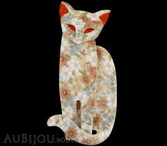 Lea Stein Quarrelsome Cat Brooch Pin Beige Floral Red