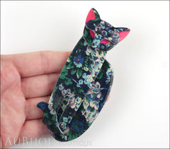 Lea Stein Quarrelsome Cat Brooch Pin Blue Floral Red Model