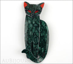 Lea Stein Quarrelsome Cat Brooch Pin Dark Green Red Front