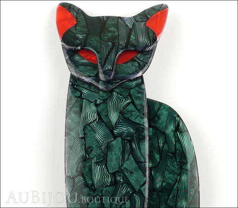 Lea Stein Quarrelsome Cat Brooch Pin Dark Green Red Gallery