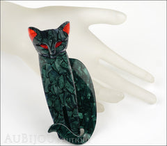 Lea Stein Quarrelsome Cat Brooch Pin Dark Green Red Mannequin