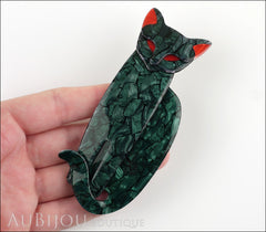Lea Stein Quarrelsome Cat Brooch Pin Dark Green Red Model