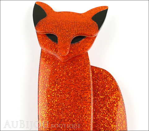 Lea Stein Quarrelsome Cat Brooch Pin Sparkly Orange Black Gallery