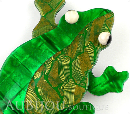 Lea Stein Rhana The Leaping Frog Green Brooch Pin Green 3 Gallery