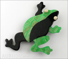 Lea Stein Rhana The Leaping Frog Green Brooch Pin Green Black Front