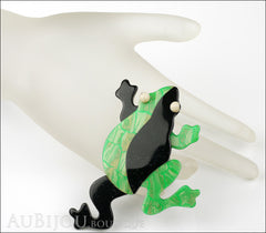 Lea Stein Rhana The Leaping Frog Green Brooch Pin Green Black Mannequin