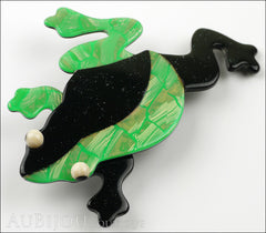 Lea Stein Rhana The Leaping Frog Green Brooch Pin Green Black Side Two