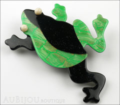 Lea Stein Rhana The Leaping Frog Green Brooch Pin Green Black Side
