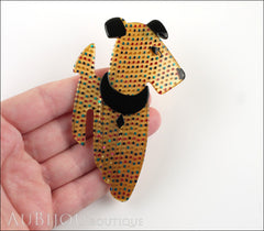 Lea Stein Ric The Airedale Terrier Dog Brooch Pin Golden Yellow Multicolor Dots 2 Model
