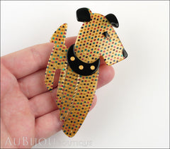 Lea Stein Ric The Airedale Terrier Dog Brooch Pin Golden Yellow Multicolor Dots Model