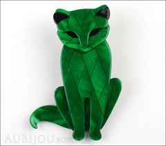 Lea Stein Sacha The Cat Brooch Pin Green Diamond Black Front