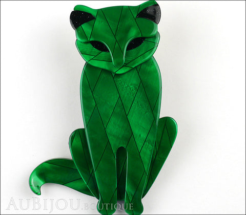 Lea Stein Sacha The Cat Brooch Pin Green Diamond Black Gallery