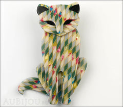 Lea Stein Sacha The Cat Brooch Pin Green Harlequin Black Front