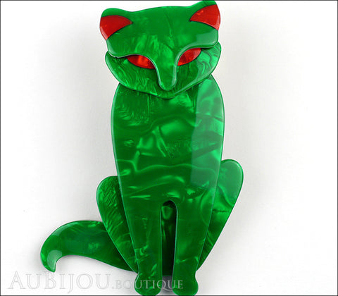 Lea Stein Sacha The Cat Brooch Pin Green Swirls Red Gallery