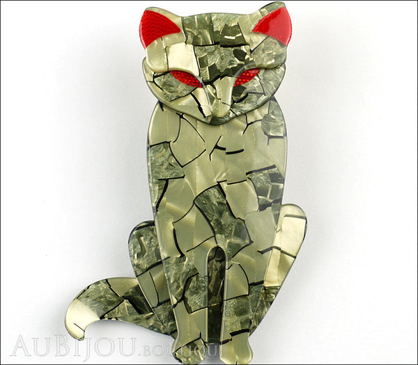 Lea Stein Sacha The Cat Brooch Pin Metallic Green Red Gallery