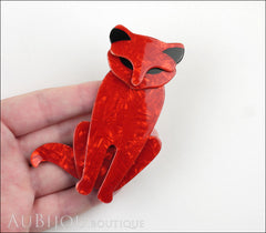 Lea Stein Sacha The Cat Brooch Pin Pearly Red Black Model
