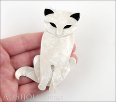 Lea Stein Sacha The Cat Brooch Pin Pearly White Black Model