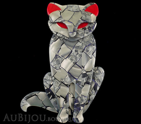 Lea Stein Sacha The Cat Brooch Pin Silver Grey Red Gallery