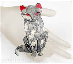 Lea Stein Sacha The Cat Brooch Pin Silver Grey Red Mannequin