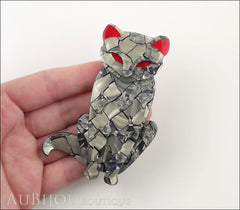 Lea Stein Sacha The Cat Brooch Pin Silver Grey Red Model