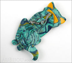 Lea Stein Sacha The Cat Brooch Pin Turquoise Swirls Red Back